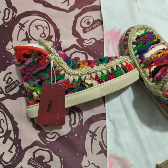 Mou Ethnic-Style Colorful Woven Plush Snow Boots - Picture 7 of 7